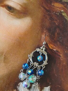 Blue Crystal Dangle Hoop Earrings - Unbranded